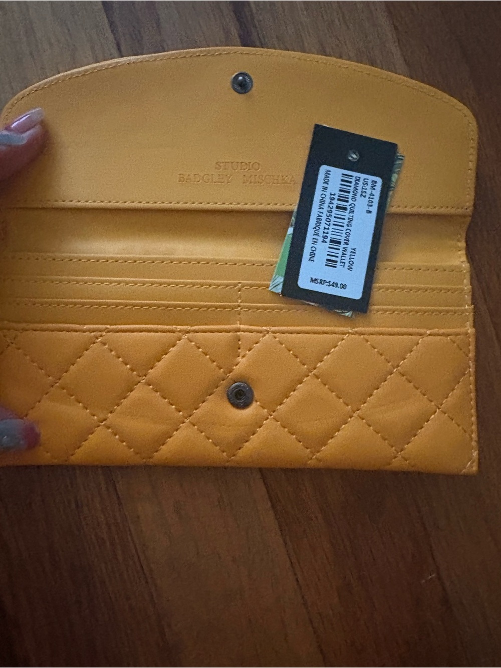 Badgley Mishka Quilted Yellow Leather Wallet Clutch - Designer-Inspired - Picture 4 of 4